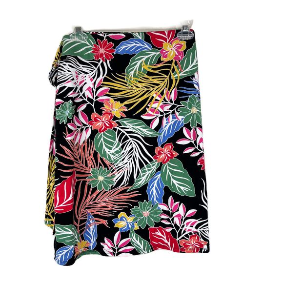 Cynthia Rowley Skirt Women Small Black Multicolor Wrap A-Line Stretch Tropical - Picture 2 of 10